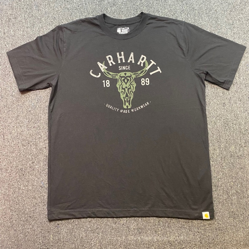 Carhartt TShirt Sz L Mens Black Workwear Steer Skull Graphic Relaxed Fit Tee